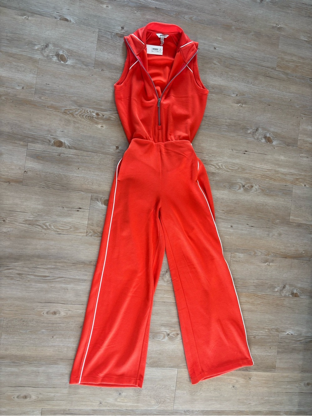 SPANX Bright Orange Sleeveless Airpique Jumpsuit with Side Piping & Open Back